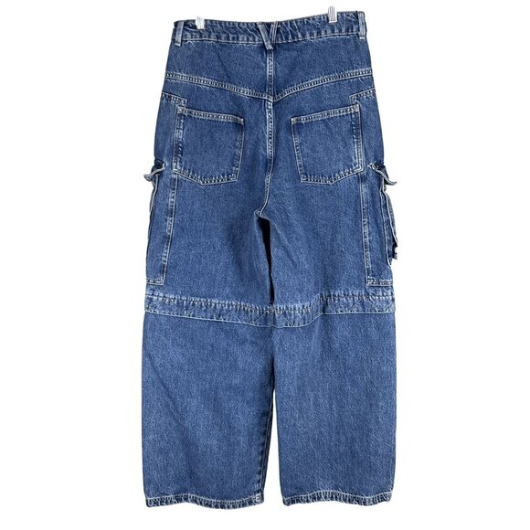 Zara Womens 6 Baggy Hi Rise Wide Leg Utility Multi Pocket Cargo Blue Denim - Picture 11 of 16